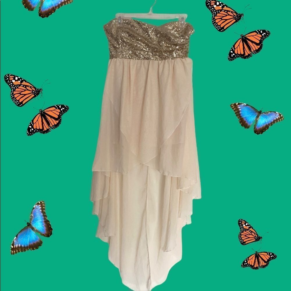 Strapless Sequin Hi Low Dress
